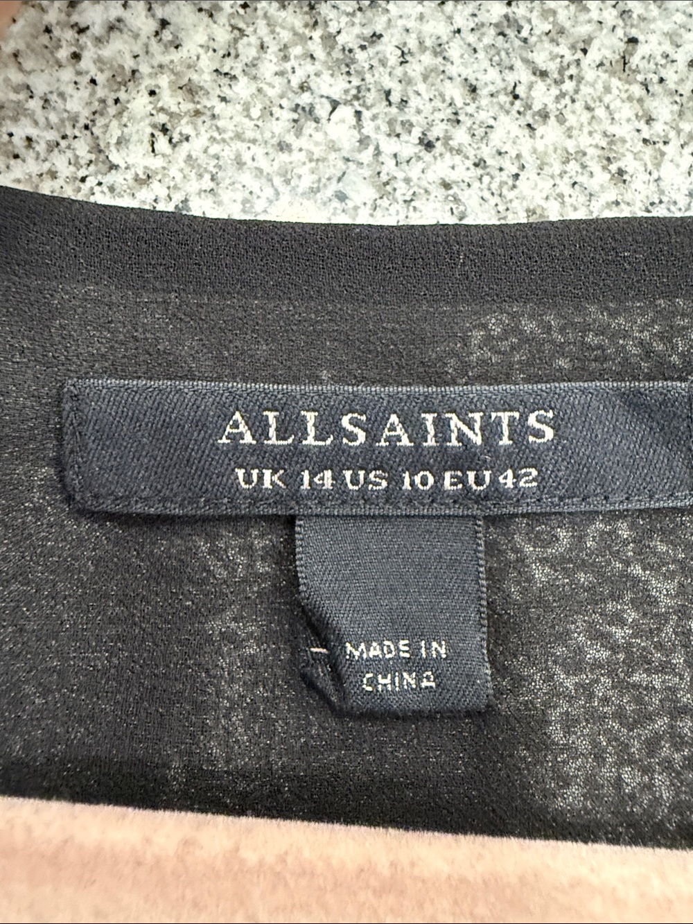 AllSaints Estelle Titania gothic black  Marble-Print V-Neck asymmetrical hem 10 - Picture 10 of 12